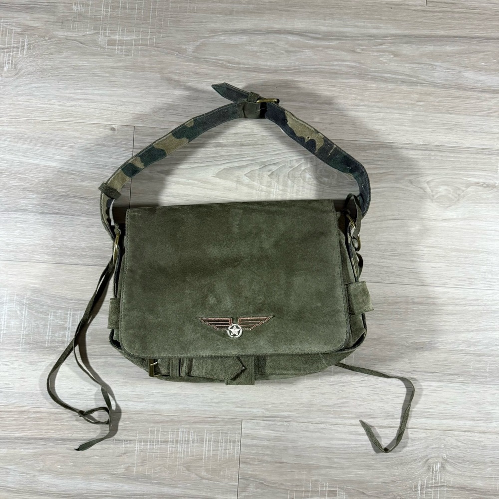 Wilson Vintage Suede Leather Soviet Union AirForce Paratrooper Bag Green Camo